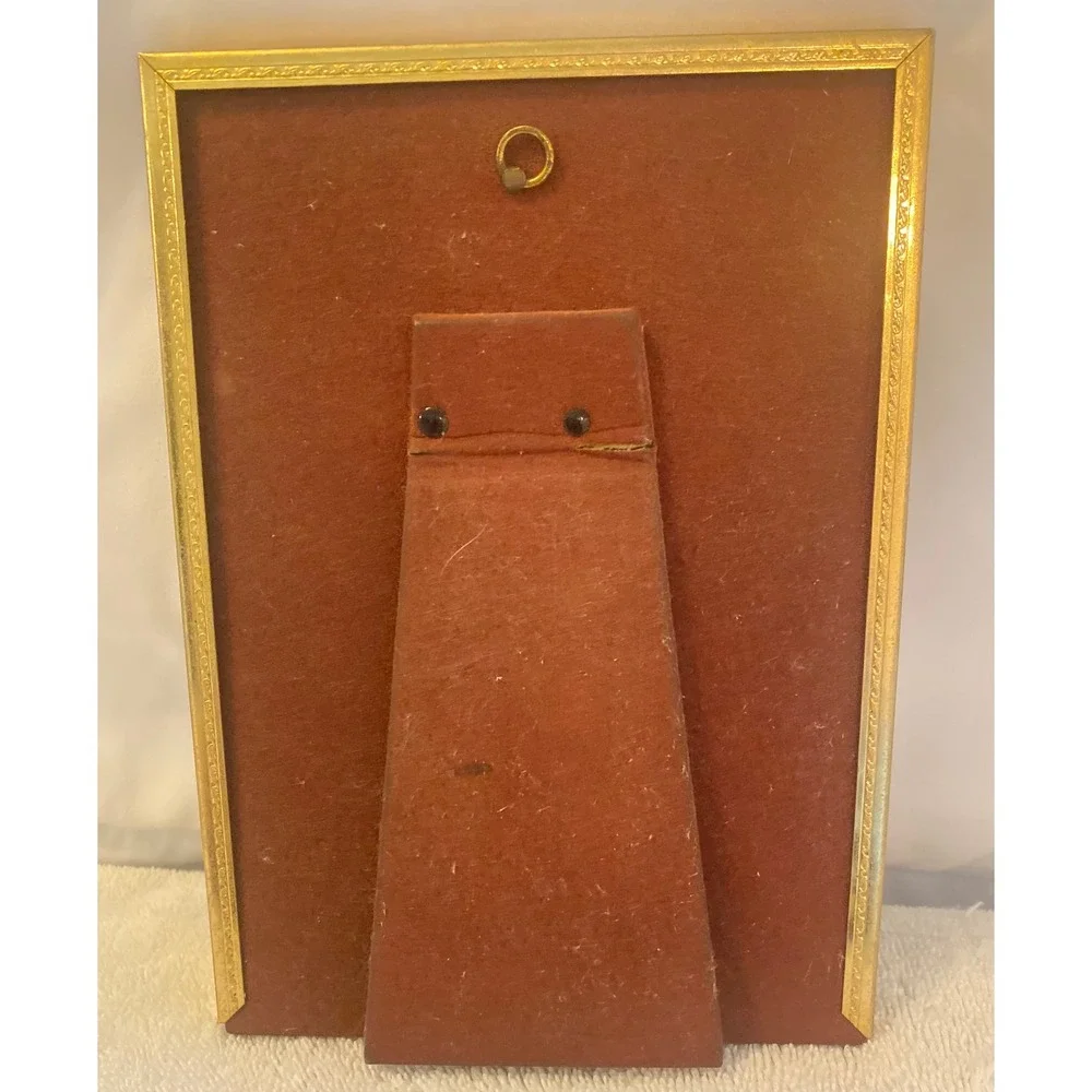 Vintage Gold Tone 5x7 Picture Frame Textured Bamboo Beaded Border Tabletop Wall